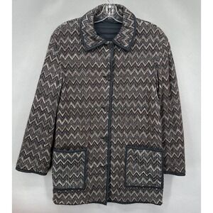 Missoni Jacket Women Large Brown Black Chevron Wool Mohair Coat Italy Reversible